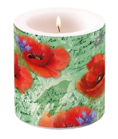 Decorative candle small - Painted Poppies Green
