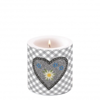 Candela decorativa piccola - Candle small Edelweiss heart grey