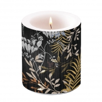 Dekorkerze mittel - Candle Medium Luxury Leaves Black