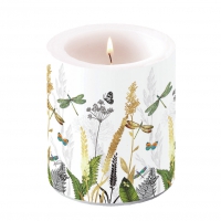 Decoratieve kaars medium - Candle Medium Ornamental Flowers White