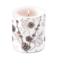 Candela decorativa media - Candle medium Pine cones white
