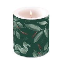 Decoratieve kaars medium - Candle medium Leaves and berries green
