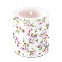 Dekorkerze mittel - Candle medium Spring blossom white