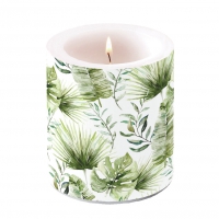 Decoratieve kaars medium - Candle medium Jungle leaves white
