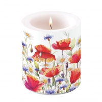 Dekorkerze mittel - Candle medium Poppies and cornflowers