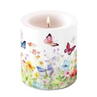 Decorative candle medium - Butterflies in field white