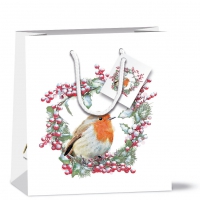 Geschenktasche 22x13x25 cm - Robin In Wreath