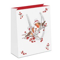 Torba na prezenty - Christmas robins white