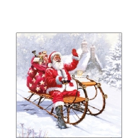 Servietten 25x25 cm - Santa On Sledge 