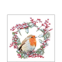 Serviettes 25x25 cm - Robin in wreath 