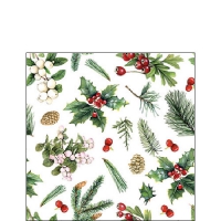 餐巾25x25厘米 - Winter greenery white 