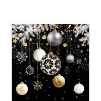 Servietten 25x25 cm - Christmas baubles black
