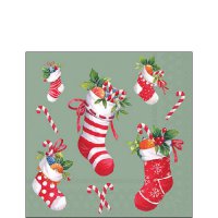Servetten 25x25 cm - X-Mas stockings sage