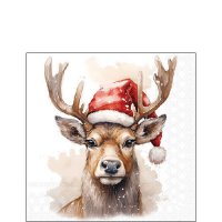 餐巾25x25厘米 - Deer with Santa hat white