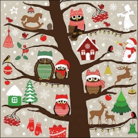 Servietten 33x33 cm - Christmas owls 