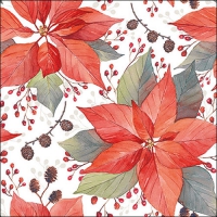 Napkins 33x33 cm - Poinsettia and berries 