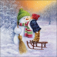 Napkins 33x33 cm - Child kissing snowman 