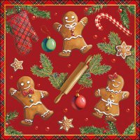 Servetten 33x33 cm - Gingerbread cookies red