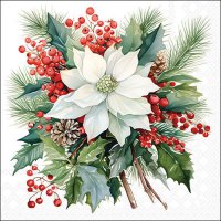 Servetten 33x33 cm - Poinsettia bouquet white
