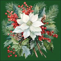 Servetten 33x33 cm - Poinsettia bouquet green
