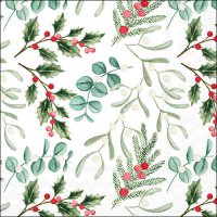 Napkins 33x33 cm - Foliage scatter white