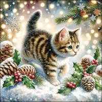 餐巾33x33厘米 - Cute cat in the snow