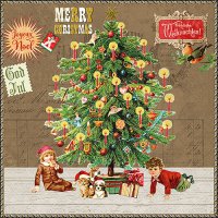 Serwetki 33x33 cm - Under the X-Mas tree brown