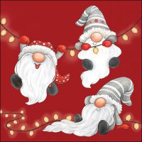 Serviettes 33x33 cm - Gnomes on the light chain red