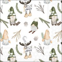 Serviettes 33x33 cm - Forest gnomes white