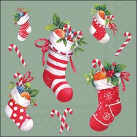 Serviettes 33x33 cm - X-Mas stockings sage