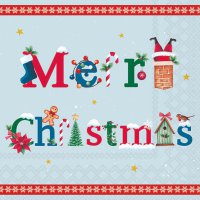 Servietten 33x33 cm - Merry message blue
