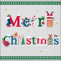 Napkins 33x33 cm - Merry message green