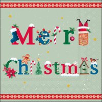 Napkins 33x33 cm - Merry message sage