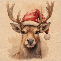 Napkins 33x33 cm - Recycled Deer with Santa hat nature