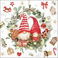 Napkins 33x33 cm - Gnomes in wreath