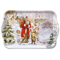 zasobnik - Tray melamine 13x21 cm Santa bringing presents