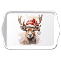 Tray - Deer with Santa hat white