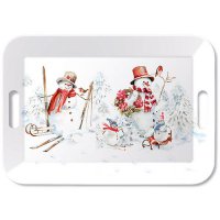 Tablett - Tray melamine 33x47 cm Sporty snowmen