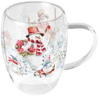 Double wall glass - Double-walled glass 0.35 L Sporty snowmen