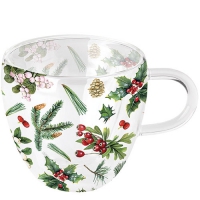 Porcelain Cup - Double-walled glass Winter greenery white