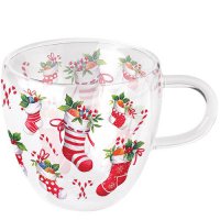 Double wall glass - X-Mas stockings white