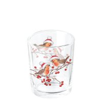 Portavelas -  Christmas robins white