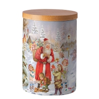 Storage tin medium - Storage jar medium Santa bringing presents