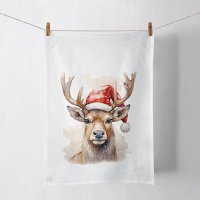 Küchen-Handtuch - Deer with Santa hat white
