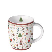 Porcelain mug 0.2 L - Ornaments all over red