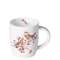 Kubek porcelanowy 0,2 litra - Christmas robins white