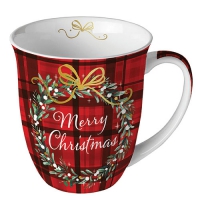 Porcelain Cup -  Christmas plaid red