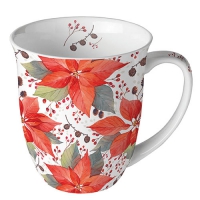 Porcelain Cup -  Poinsettia And Berries