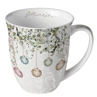 Porzellan-Becher 0,4 L -  Floral Christmas grey