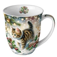 Porzellan-Becher 0,4 L -  Cute cat in the snow